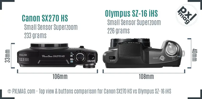 Canon SX270 HS vs Olympus SZ-16 iHS top view buttons comparison