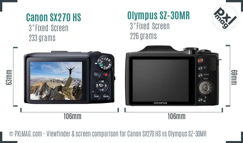 Canon SX270 HS vs Olympus SZ-30MR Screen and Viewfinder comparison