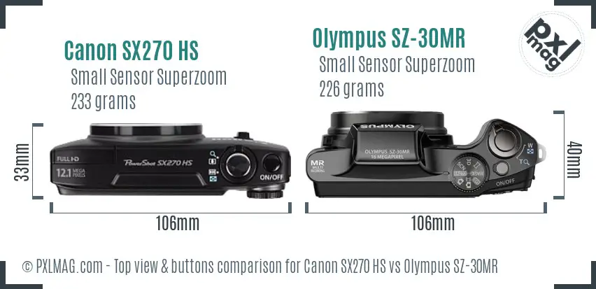 Canon SX270 HS vs Olympus SZ-30MR top view buttons comparison