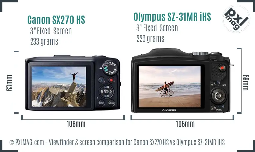 Canon SX270 HS vs Olympus SZ-31MR iHS Screen and Viewfinder comparison