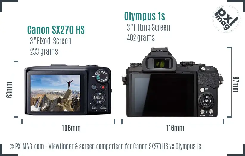 Canon SX270 HS vs Olympus 1s Screen and Viewfinder comparison