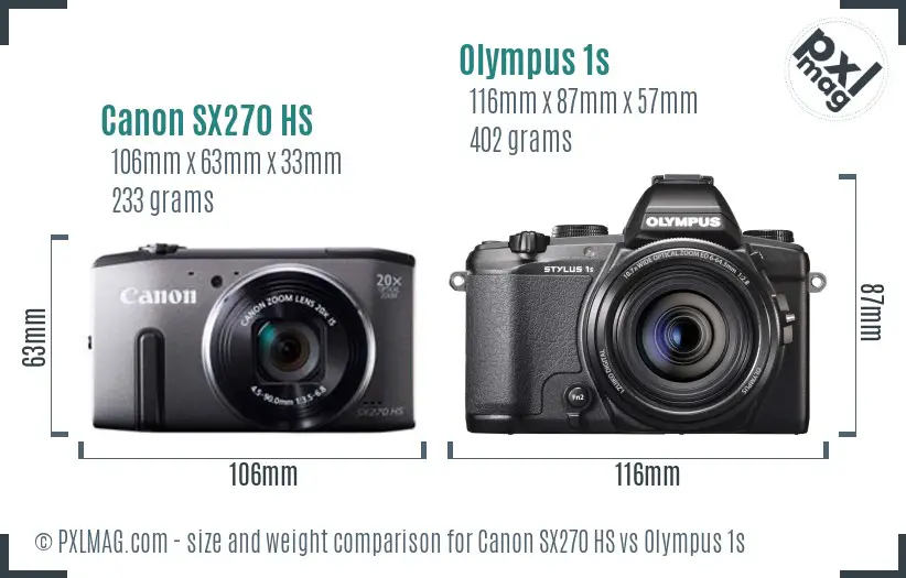 Canon SX270 HS vs Olympus 1s size comparison