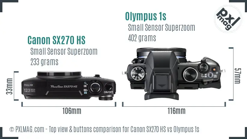 Canon SX270 HS vs Olympus 1s top view buttons comparison