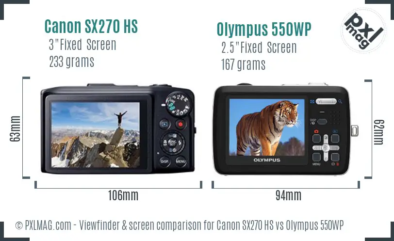 Canon SX270 HS vs Olympus 550WP Screen and Viewfinder comparison