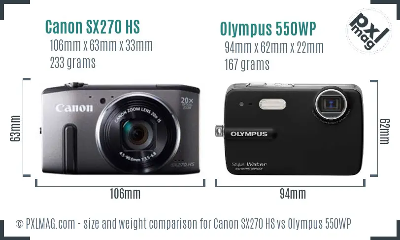 Canon SX270 HS vs Olympus 550WP size comparison Canon SX270 HS vs Olympus 550WP size comparison