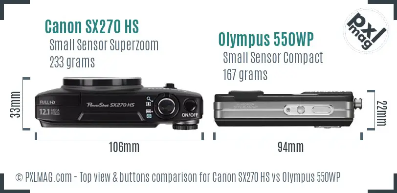 Canon SX270 HS vs Olympus 550WP top view buttons comparison
