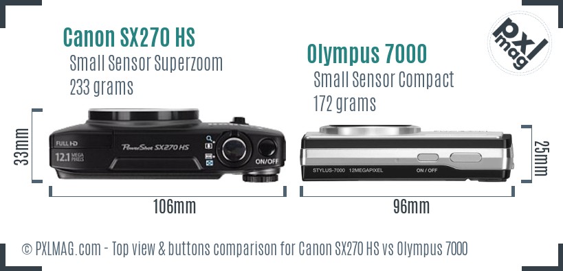Canon SX270 HS vs Olympus 7000 top view buttons comparison