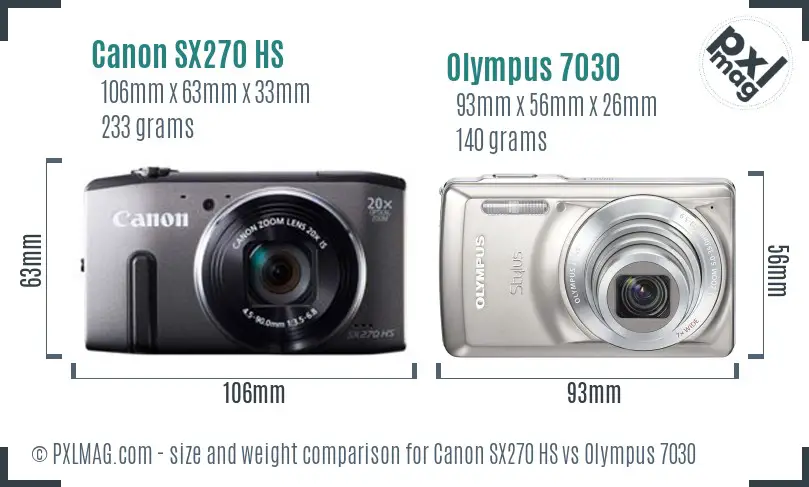 Canon SX270 HS vs Olympus 7030 size comparison