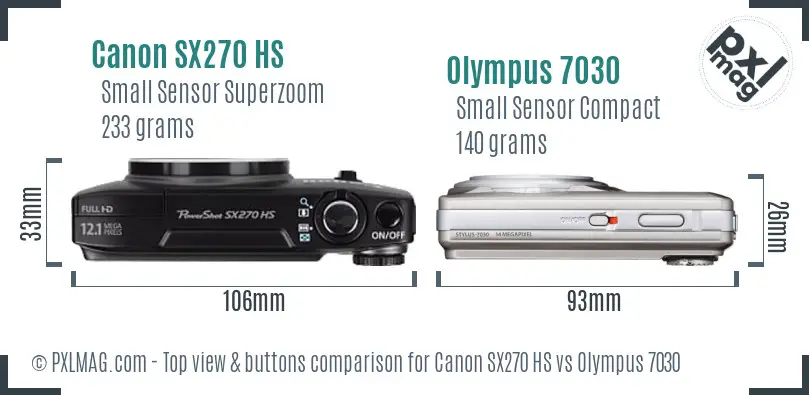 Canon SX270 HS vs Olympus 7030 top view buttons comparison