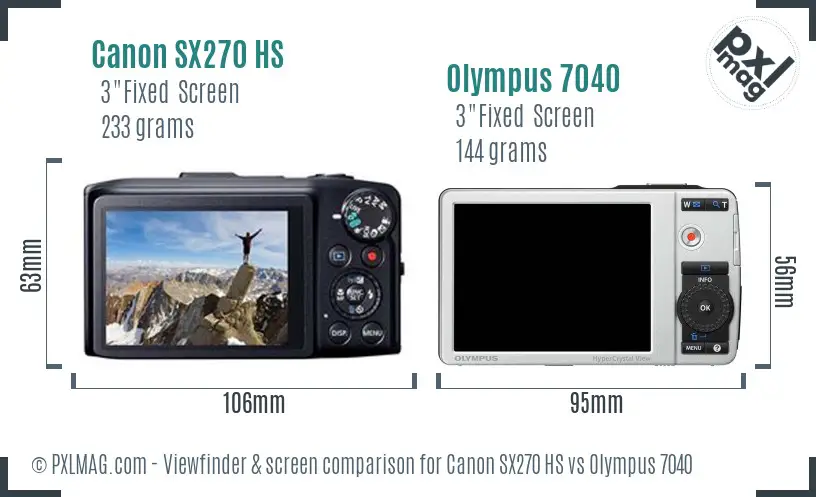 Canon SX270 HS vs Olympus 7040 Screen and Viewfinder comparison