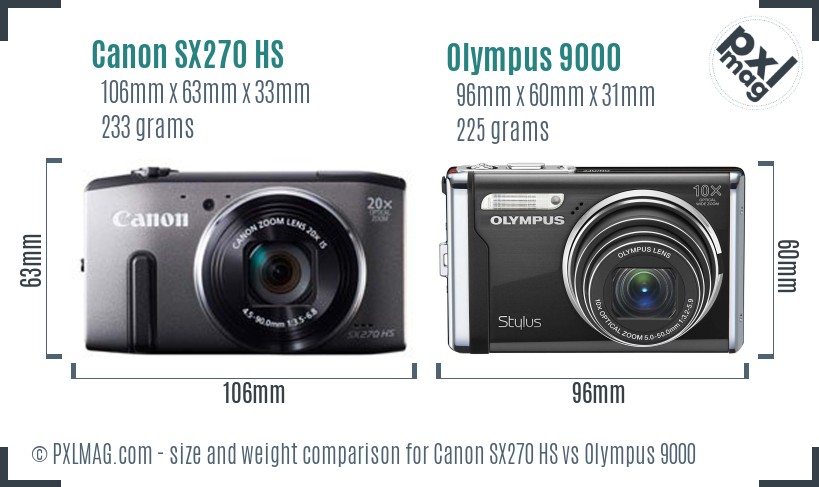 Canon SX270 HS vs Olympus 9000 size comparison