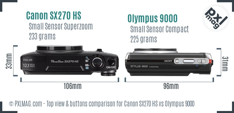 Canon SX270 HS vs Olympus 9000 top view buttons comparison