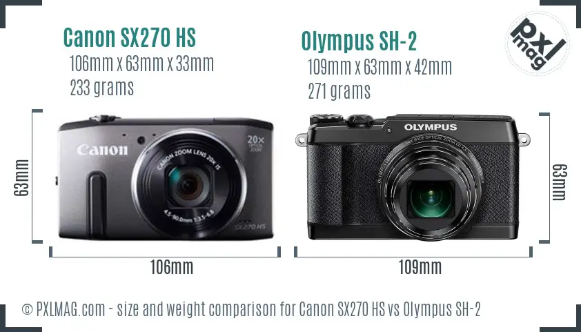 Canon SX270 HS vs Olympus SH-2 size comparison Canon SX270 HS vs Olympus SH-2 size comparison