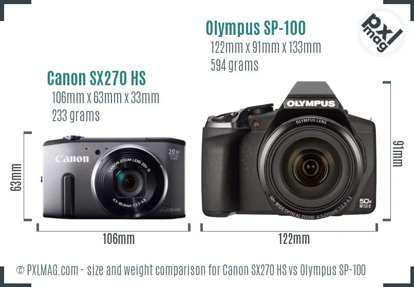 Canon SX270 HS vs Olympus SP-100 size comparison Canon SX270 HS vs Olympus SP-100 size comparison