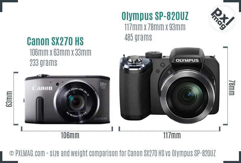 Canon SX270 HS vs Olympus SP-820UZ size comparison