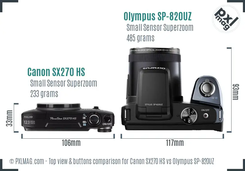 Canon SX270 HS vs Olympus SP-820UZ top view buttons comparison