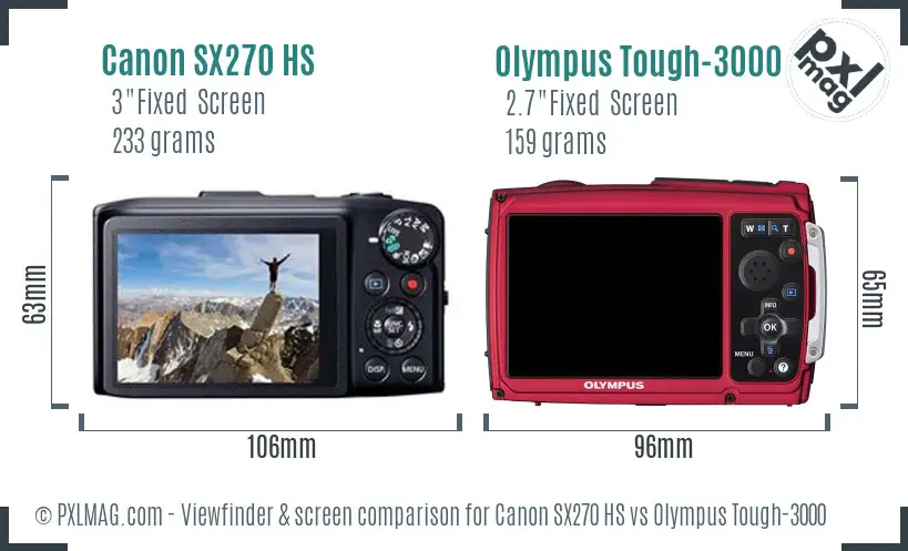 Canon SX270 HS vs Olympus Tough-3000 Screen and Viewfinder comparison