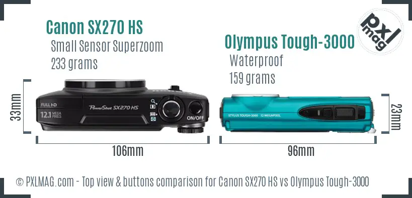 Canon SX270 HS vs Olympus Tough-3000 top view buttons comparison