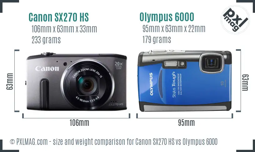 Canon SX270 HS vs Olympus 6000 size comparison