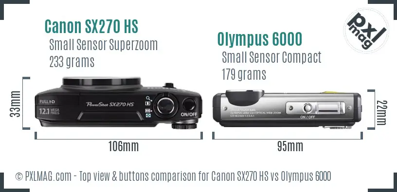 Canon SX270 HS vs Olympus 6000 top view buttons comparison