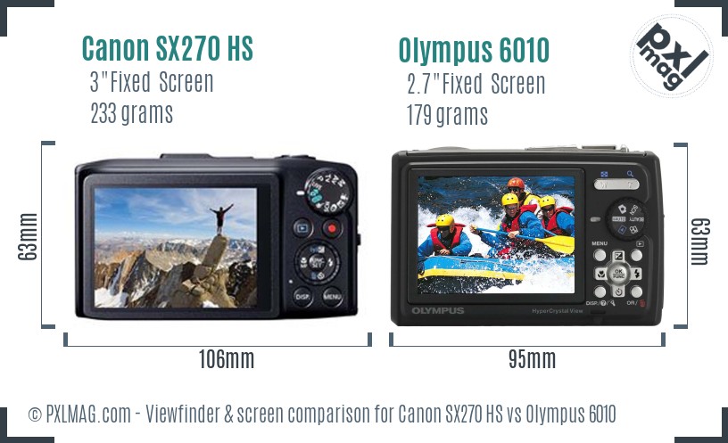 Canon SX270 HS vs Olympus 6010 Screen and Viewfinder comparison