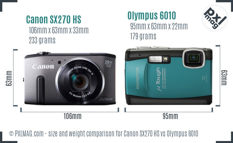 Canon SX270 HS vs Olympus 6010 size comparison