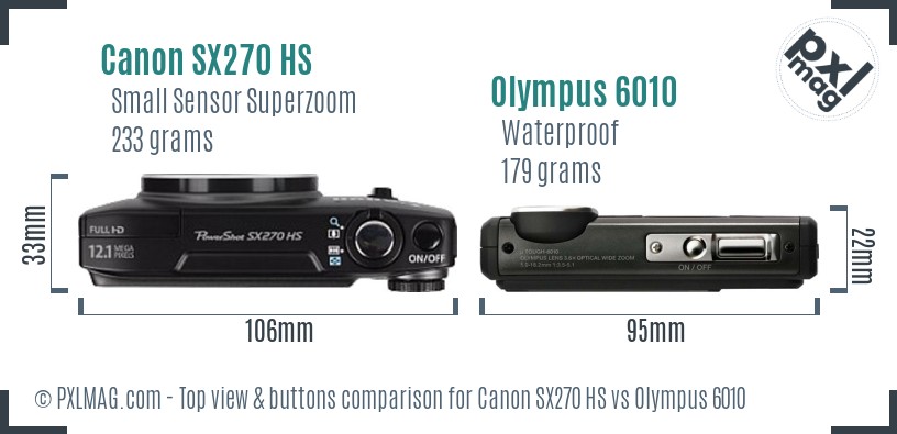 Canon SX270 HS vs Olympus 6010 top view buttons comparison