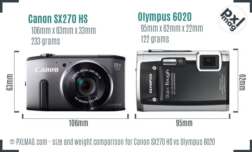 Canon SX270 HS vs Olympus 6020 size comparison