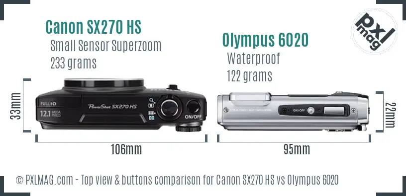 Canon SX270 HS vs Olympus 6020 top view buttons comparison