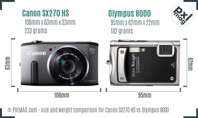 Canon SX270 HS vs Olympus 8000 size comparison Canon SX270 HS vs Olympus 8000 size comparison