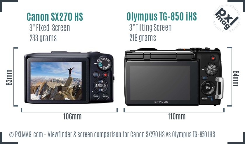 Canon SX270 HS vs Olympus TG-850 iHS Screen and Viewfinder comparison