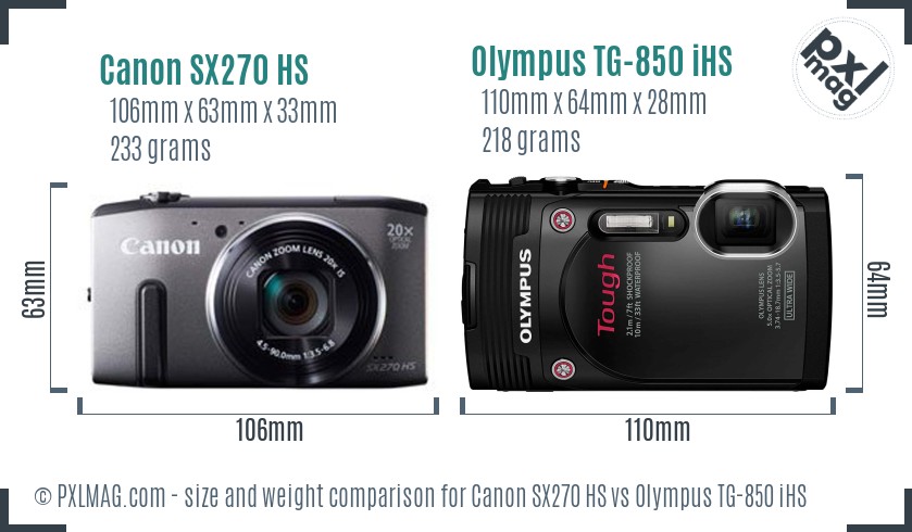 Canon SX270 HS vs Olympus TG-850 iHS size comparison Canon SX270 HS vs Olympus TG-850 iHS size comparison