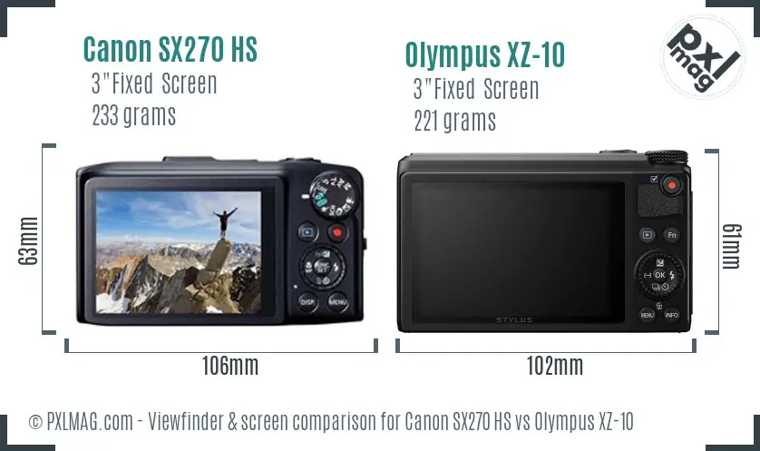Canon SX270 HS vs Olympus XZ-10 Screen and Viewfinder comparison