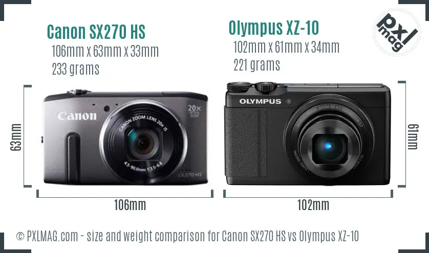 Canon SX270 HS vs Olympus XZ-10 size comparison