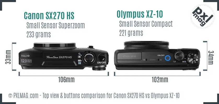 Canon SX270 HS vs Olympus XZ-10 top view buttons comparison