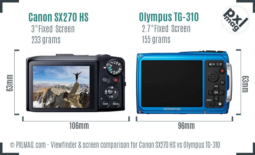 Canon SX270 HS vs Olympus TG-310 Screen and Viewfinder comparison