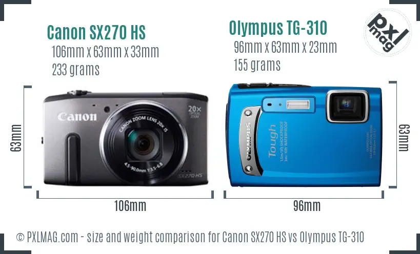 Canon SX270 HS vs Olympus TG-310 size comparison