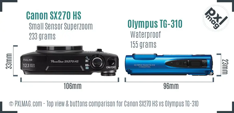 Canon SX270 HS vs Olympus TG-310 top view buttons comparison