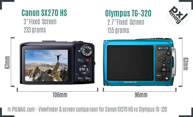 Canon SX270 HS vs Olympus TG-320 Screen and Viewfinder comparison