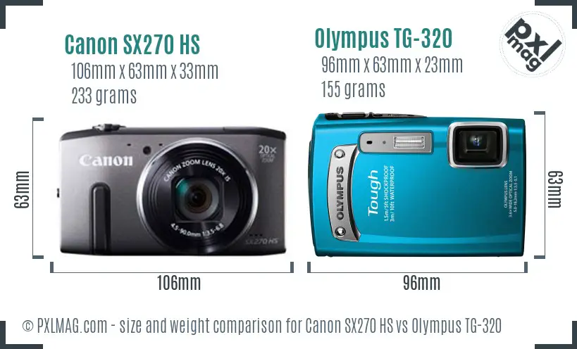 Canon SX270 HS vs Olympus TG-320 size comparison