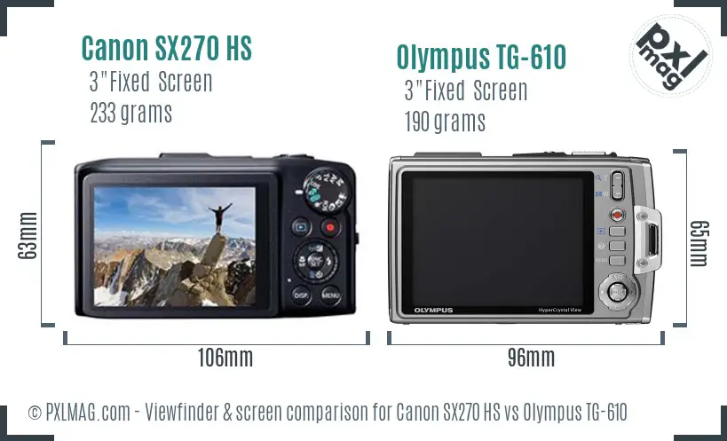 Canon SX270 HS vs Olympus TG-610 Screen and Viewfinder comparison