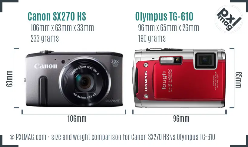 Canon SX270 HS vs Olympus TG-610 size comparison