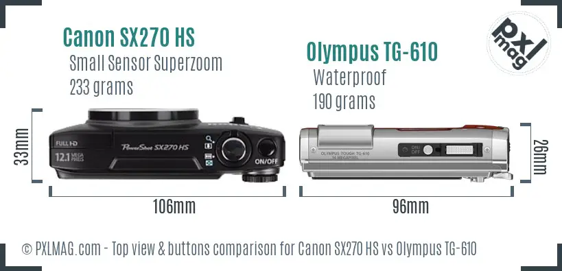 Canon SX270 HS vs Olympus TG-610 top view buttons comparison