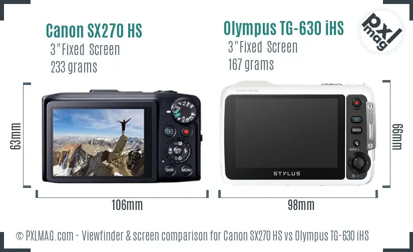 Canon SX270 HS vs Olympus TG-630 iHS Screen and Viewfinder comparison