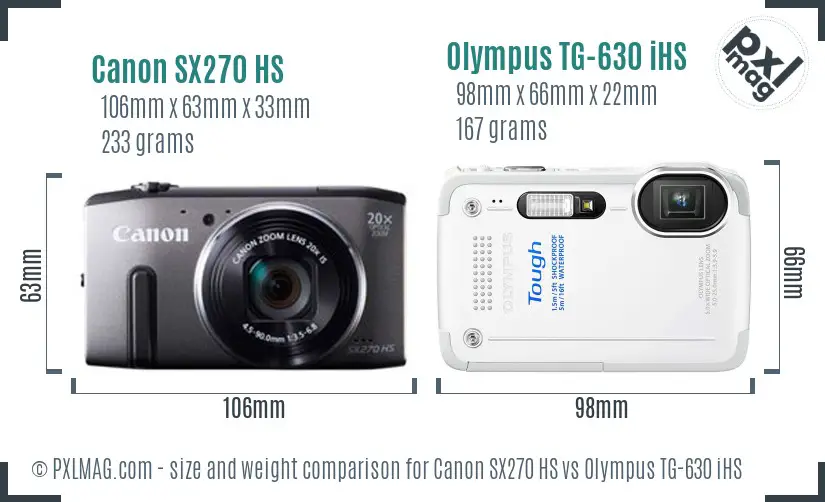 Canon SX270 HS vs Olympus TG-630 iHS size comparison