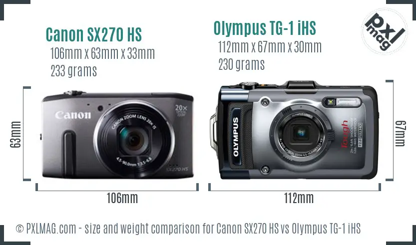 Canon SX270 HS vs Olympus TG-1 iHS size comparison