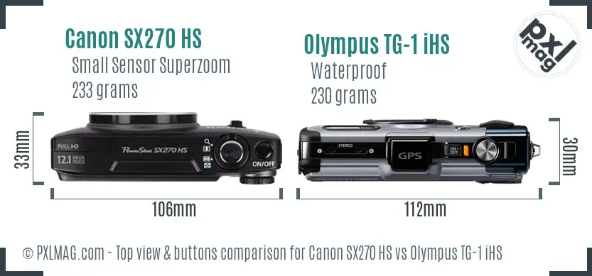 Canon SX270 HS vs Olympus TG-1 iHS top view buttons comparison