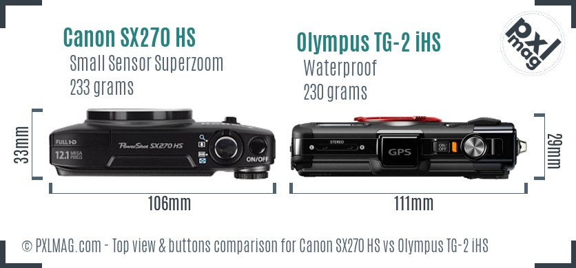 Canon SX270 HS vs Olympus TG-2 iHS top view buttons comparison