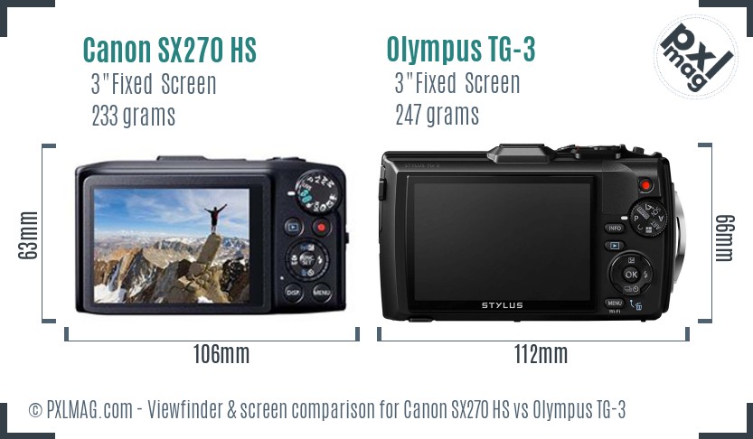 Canon SX270 HS vs Olympus TG-3 Screen and Viewfinder comparison