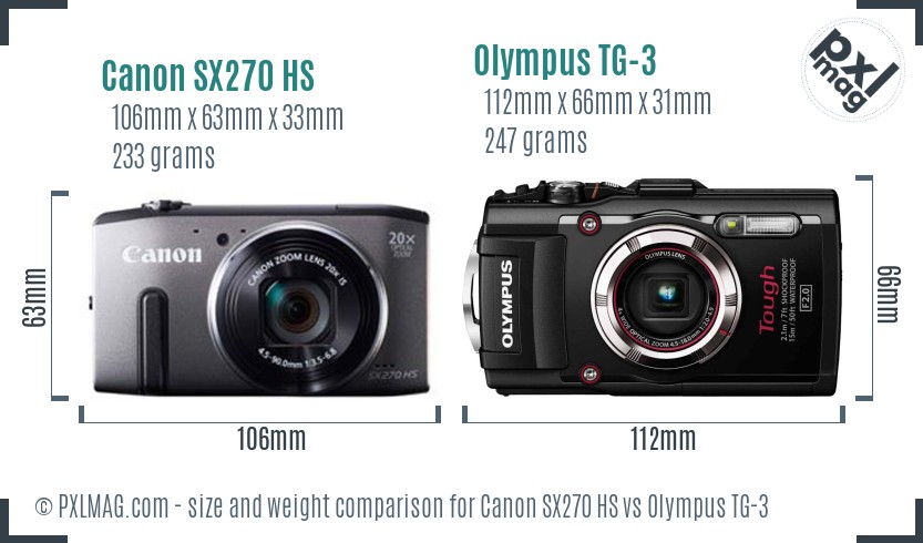 Canon SX270 HS vs Olympus TG-3 size comparison